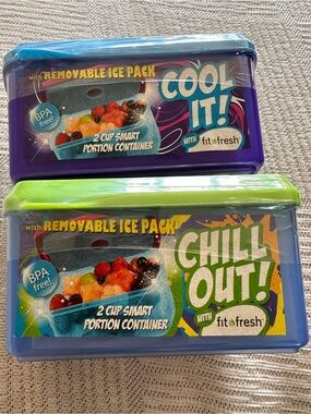 Chill Out! / Cool It! 2 cup Lunch Containers -Green and Purple- Set of 2- Sealed